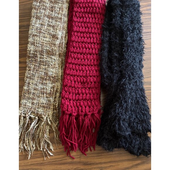 Set of three black, red, tan cream winter scarves - Picture 1 of 11